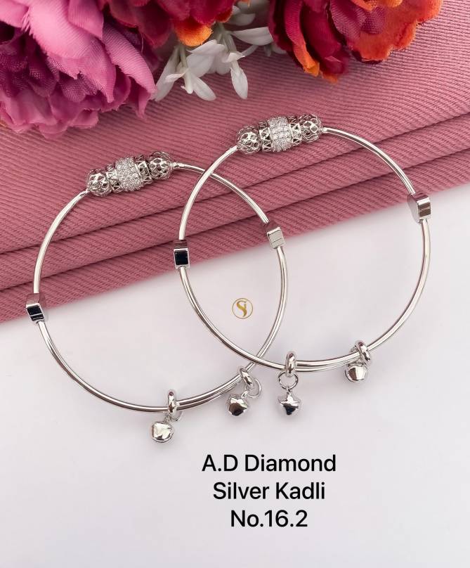 AD Diamond Design Silver Kadli Type Bangles Wholesale Price In Surat
